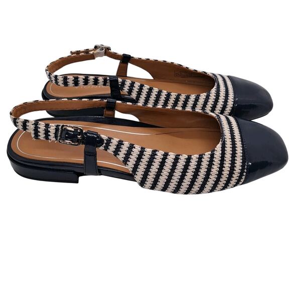 Vionic Womens's 8 Navy Stripe Slingback Ballet Flats Woven Petaluma Casual Shoes - Picture 1 of 9